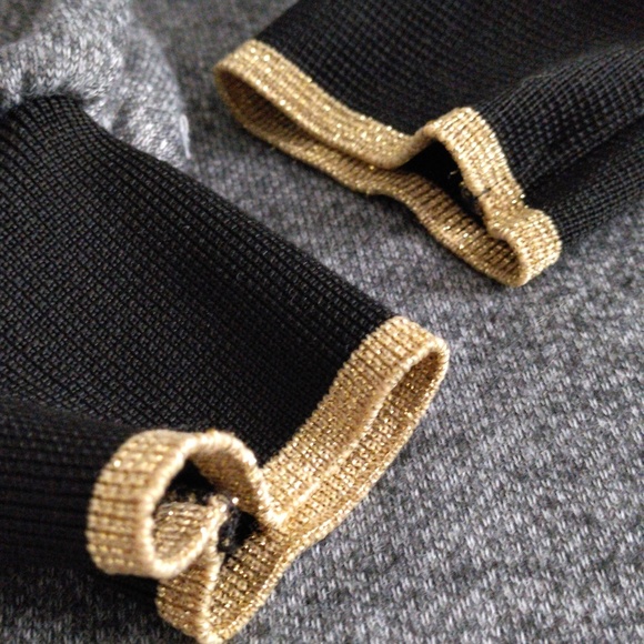 Amadi Small Grey Puff Sleeve Metallic Gold Trim Sweatshirt - Picture 5 of 14